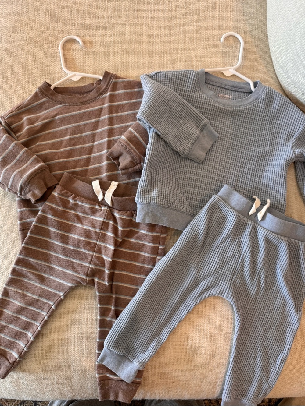 Carter's Brown Striped & Light Blue Waffle Knit Kids Matching Sets